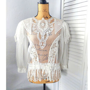 Easy Street Lace Blouse VTG 1970's Lace Cottage Core White Blouse
